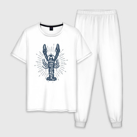 Мужская пижама хлопок с принтом You are my lobster в Санкт-Петербурге, 100% хлопок | брюки и футболка прямого кроя, без карманов, на брюках мягкая резинка на поясе и по низу штанин
 | crayfish | lobster | лобстер | надписи | рак