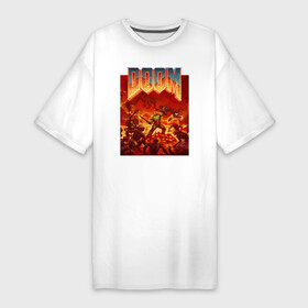 Платье-футболка хлопок с принтом DOOM в Санкт-Петербурге,  |  | devil | doom | hell | mark of the doom slayer | slayer | ад | гарнил | дум | знаки | иероглифы | компьютерные игры 2019 | преисподняя | символ | солдат