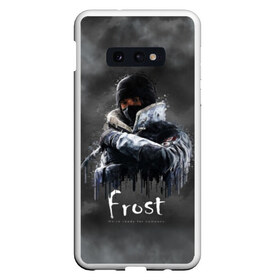 Чехол для Samsung S10E с принтом Frost Rainbow Six в Санкт-Петербурге, Силикон | Область печати: задняя сторона чехла, без боковых панелей | Тематика изображения на принте: gameplay | mozzie | pvp | r6 | r6s | siege | герой | дым | огонь | осада | пламя | радуга | снайпер | сражения | туман | шутер