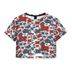 Женская футболка Cropp-top с принтом Цветочный орнамент в Санкт-Петербурге, 100% полиэстер | круглая горловина, длина футболки до линии талии, рукава с отворотами | Тематика изображения на принте: 