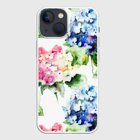 Чехол для iPhone 13 mini с принтом Акварель, гортензии в Санкт-Петербурге,  |  | art | blue | bouquet | flora | flowers | hydrangea | indoor | leaves | lilac | nature | painting | petals | pink | watercolor | акварель | букет | гортензии | живопись | искусство | комнатные | лепестки | листья | природа | розовые | синий | сиреневые | ф