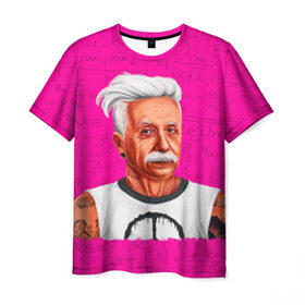 Мужская футболка 3D с принтом Альберт Эйнштейн хипстер в Санкт-Петербурге, 100% полиэфир | прямой крой, круглый вырез горловины, длина до линии бедер | альберт | большого взрыва | ботаник | доктор наук | зигмунд | инштейн | наколки | нобель | премия | прическа | розовая | тату | татушка | теория | уравнения | усы | физика | формулы | хипстер | эйнштейн