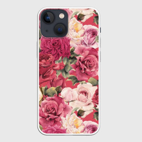 Чехол для iPhone 13 mini с принтом Акварель, розы в Санкт-Петербурге,  |  | art | bouquet | color | flora | flowers | graphic | illustration | leaves | nature | painting | petals | pink | plants | roses | watercolor | white | акварель | белые | букет | графическая | живопись | иллюстрация | искусство | лепестки | листья | природа