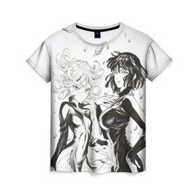 Женская футболка 3D с принтом Тацумаки и Фубуки в Санкт-Петербурге, 100% полиэфир ( синтетическое хлопкоподобное полотно) | прямой крой, круглый вырез горловины, длина до линии бедер | one punch man | аниме | ванпанчмен | тацумаки | фубуки