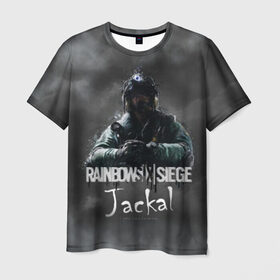 Мужская футболка 3D с принтом Jackal : Rainbow Six в Санкт-Петербурге, 100% полиэфир | прямой крой, круглый вырез горловины, длина до линии бедер | gameplay | mozzie | pvp | r6 | r6s | siege | герой | дым | огонь | осада | пламя | радуга | снайпер | сражения | туман | шутер