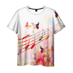 Мужская футболка 3D с принтом Ноты весна в Санкт-Петербурге, 100% полиэфир | прямой крой, круглый вырез горловины, длина до линии бедер | music | абстракция | книга | листы | музыка | музыкальный | ноты | произведение | страница | тетрадь