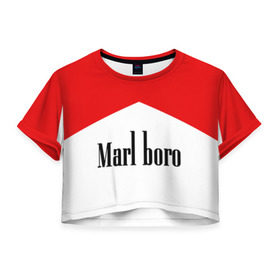 Женская футболка 3D укороченная с принтом Мальборо в Санкт-Петербурге, 100% полиэстер | круглая горловина, длина футболки до линии талии, рукава с отворотами | marlboro | мальборо | мода