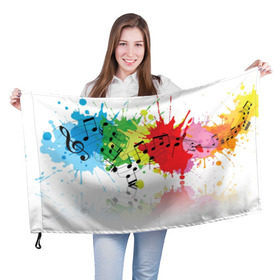 Флаг 3D с принтом Ноты color в Санкт-Петербурге, 100% полиэстер | плотность ткани — 95 г/м2, размер — 67 х 109 см. Принт наносится с одной стороны | music | абстракция | книга | листы | музыка | музыкальный | ноты | произведение | страница | тетрадь