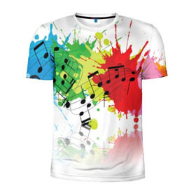 Мужская футболка 3D спортивная с принтом Ноты color в Санкт-Петербурге, 100% полиэстер с улучшенными характеристиками | приталенный силуэт, круглая горловина, широкие плечи, сужается к линии бедра | music | абстракция | книга | листы | музыка | музыкальный | ноты | произведение | страница | тетрадь