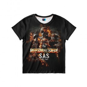 Детская футболка 3D с принтом SAS : Rainbow Six в Санкт-Петербурге, 100% гипоаллергенный полиэфир | прямой крой, круглый вырез горловины, длина до линии бедер, чуть спущенное плечо, ткань немного тянется | gameplay | mozzie | pvp | r6 | r6s | siege | герой | дым | огонь | осада | пламя | радуга | снайпер | сражения | туман | шутер