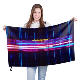 Флаг 3D с принтом Cyberpunk 2077 в Санкт-Петербурге, 100% полиэстер | плотность ткани — 95 г/м2, размер — 67 х 109 см. Принт наносится с одной стороны | 