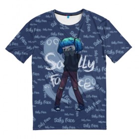 Мужская футболка 3D с принтом Sally Face в Санкт-Петербурге, 100% полиэфир | прямой крой, круглый вырез горловины, длина до линии бедер | face | johnson | larry | sally | загадка | кромсали | ларри | лицо | протез | салли | соседи | странные | тайна | ужас | фейс | фишер