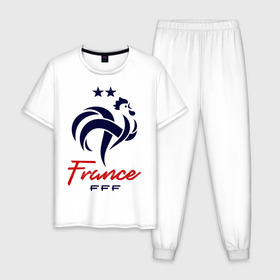Мужская пижама хлопок с принтом Сборная Франции в Санкт-Петербурге, 100% хлопок | брюки и футболка прямого кроя, без карманов, на брюках мягкая резинка на поясе и по низу штанин
 | fff | france | les bleus | les tricolores | сборная франции | сборная франции по футболу | форма | франузская | франузская сборная | франция | французы