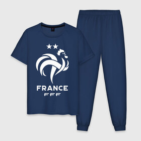 Мужская пижама хлопок с принтом Сборная Франции в Санкт-Петербурге, 100% хлопок | брюки и футболка прямого кроя, без карманов, на брюках мягкая резинка на поясе и по низу штанин
 | fff | france | les bleus | les tricolores | сборная франции | сборная франции по футболу | форма | франузская | франузская сборная | франция | французы