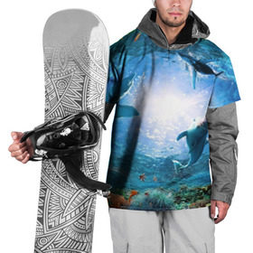 Накидка на куртку 3D с принтом Дельфины в Санкт-Петербурге, 100% полиэстер |  | fish | аква | аквариум | вода | кораллы | море | океан | ракушки | рыбки | рыбы