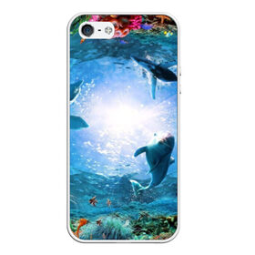 Чехол для iPhone 5/5S матовый с принтом Дельфины в Санкт-Петербурге, Силикон | Область печати: задняя сторона чехла, без боковых панелей | fish | аква | аквариум | вода | кораллы | море | океан | ракушки | рыбки | рыбы