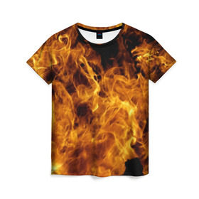 Женская футболка 3D с принтом Языки пламени в Санкт-Петербурге, 100% полиэфир ( синтетическое хлопкоподобное полотно) | прямой крой, круглый вырез горловины, длина до линии бедер | 