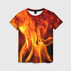 Женская футболка 3D с принтом Огонь и дым в Санкт-Петербурге, 100% полиэфир ( синтетическое хлопкоподобное полотно) | прямой крой, круглый вырез горловины, длина до линии бедер | fire | flame | in fire | smoke | в огне | дым | огненный | огонь | текстуры