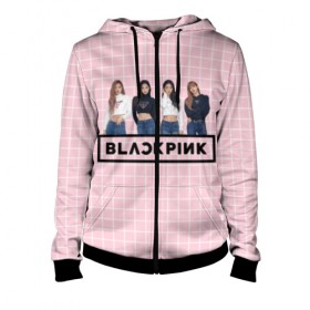 Женская толстовка 3D на молнии с принтом Black Pink 2019 в Санкт-Петербурге, 100% полиэстер | длина до линии бедра, манжеты и пояс оформлены мягкой тканевой резинкой, двухслойный капюшон со шнурком для регулировки, спереди молния, по бокам два кармана | 2019 | black | black pink | k pop | kill | kill this love | korea | logo | music | pink | pop | блек пинк | блэк пинк | газета | девушки | кпоп | лого | музыка | надпись | розовый