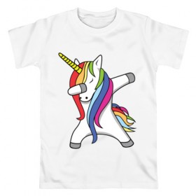 Мужская футболка хлопок с принтом Единорог делающий деб в Санкт-Петербурге, 100% хлопок | прямой крой, круглый вырез горловины, длина до линии бедер, слегка спущенное плечо. | деб | единорог | животные | лошадь | пони