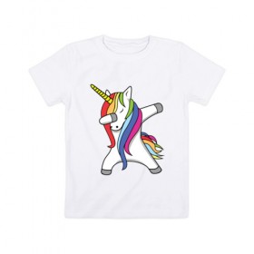 Детская футболка хлопок с принтом Единорог делающий деб в Санкт-Петербурге, 100% хлопок | круглый вырез горловины, полуприлегающий силуэт, длина до линии бедер | деб | единорог | животные | лошадь | пони