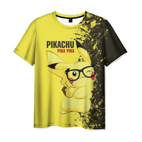 Мужская футболка 3D с принтом Pikachu Pika Pika в Санкт-Петербурге, 100% полиэфир | прямой крой, круглый вырез горловины, длина до линии бедер | pika | pikachu | аниме | детская | детям | игры | молния | мышка | мышь | пика | пикачу | покемон | покемоны