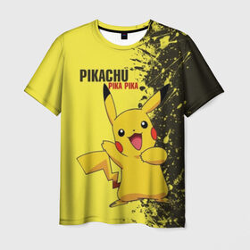 Мужская футболка 3D с принтом Pikachu Pika Pika в Санкт-Петербурге, 100% полиэфир | прямой крой, круглый вырез горловины, длина до линии бедер | pika | pikachu | аниме | детская | детям | игры | молния | мышка | мышь | пика | пикачу | покемон | покемоны