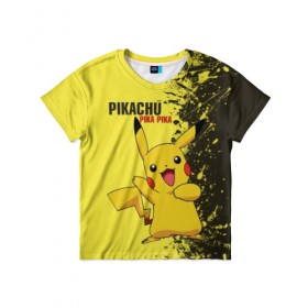 Детская футболка 3D с принтом Pikachu Pika Pika в Санкт-Петербурге, 100% гипоаллергенный полиэфир | прямой крой, круглый вырез горловины, длина до линии бедер, чуть спущенное плечо, ткань немного тянется | pika | pikachu | аниме | детская | детям | игры | молния | мышка | мышь | пика | пикачу | покемон | покемоны
