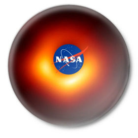 Значок с принтом Черная дыра NASA в Санкт-Петербурге,  металл | круглая форма, металлическая застежка в виде булавки | nasa | астрономия | горизонт событий | космос | наса | черная дыра