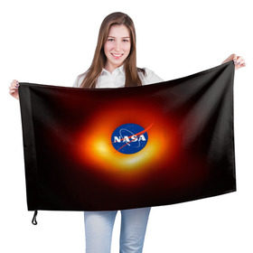 Флаг 3D с принтом Черная дыра NASA в Санкт-Петербурге, 100% полиэстер | плотность ткани — 95 г/м2, размер — 67 х 109 см. Принт наносится с одной стороны | nasa | астрономия | горизонт событий | космос | наса | черная дыра