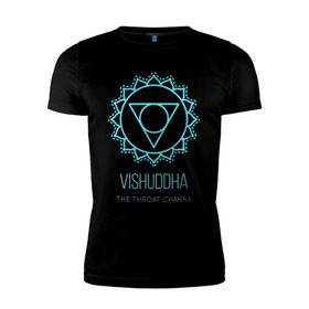 Мужская футболка премиум с принтом Вишудха в Санкт-Петербурге, 92% хлопок, 8% лайкра | приталенный силуэт, круглый вырез ворота, длина до линии бедра, короткий рукав | Тематика изображения на принте: chakra | vishuddha | yoga | вишудха | йога | чакра