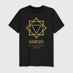 Мужская футболка премиум с принтом Манипура в Санкт-Петербурге, 92% хлопок, 8% лайкра | приталенный силуэт, круглый вырез ворота, длина до линии бедра, короткий рукав | chakra | manipura | yoga | йога | манипура | чакра