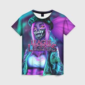 Женская футболка 3D с принтом League of Legends в Санкт-Петербурге, 100% полиэфир ( синтетическое хлопкоподобное полотно) | прямой крой, круглый вырез горловины, длина до линии бедер | kda | lol | rise | rus | skins | варвик | варус | воин | легенд | лига | лол | маг | стрелок | танк | чемпион