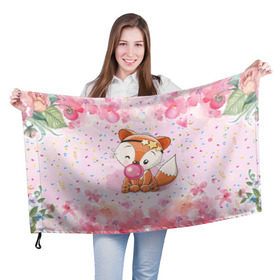 Флаг 3D с принтом Милая лисичка с жвачкой в Санкт-Петербурге, 100% полиэстер | плотность ткани — 95 г/м2, размер — 67 х 109 см. Принт наносится с одной стороны | fox | foxed | арт | лис | лиса | лисенок | лисичка | пушистик | рыжая | рыжмй хвост