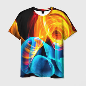 Мужская футболка 3D с принтом ЦВЕТНОЙ ДЫМ в Санкт-Петербурге, 100% полиэфир | прямой крой, круглый вырез горловины, длина до линии бедер | fire | flame | in fire | smoke | в огне | дым | огненный | огонь | текстуры