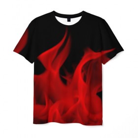 Мужская футболка 3D с принтом Красный огонь в Санкт-Петербурге, 100% полиэфир | прямой крой, круглый вырез горловины, длина до линии бедер | 