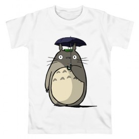 Мужская футболка хлопок с принтом Totoro в Санкт-Петербурге, 100% хлопок | прямой крой, круглый вырез горловины, длина до линии бедер, слегка спущенное плечо. | totoro | аниме | для детей | животное | лес | мой сосед тоторо | мультфильм | тоторо