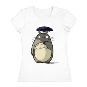 Женская футболка хлопок с принтом Totoro в Санкт-Петербурге, 100% хлопок | прямой крой, круглый вырез горловины, длина до линии бедер, слегка спущенное плечо | totoro | аниме | для детей | животное | лес | мой сосед тоторо | мультфильм | тоторо