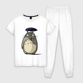 Женская пижама хлопок с принтом Totoro в Санкт-Петербурге, 100% хлопок | брюки и футболка прямого кроя, без карманов, на брюках мягкая резинка на поясе и по низу штанин | totoro | аниме | для детей | животное | лес | мой сосед тоторо | мультфильм | тоторо