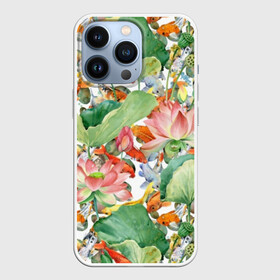 Чехол для iPhone 13 Pro с принтом Карпы кои в Санкт-Петербурге,  |  | art | carps | fish | flower | gold | japanese | koi | leaves | lotus | painting | pattern | petals | pond | stems | water | вода | живопись | золотая | искусство | карпы | кои | лепестки | листья | лотос | пруд | рыбка | узор | цветок | японская