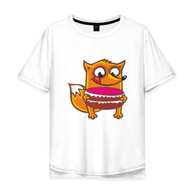 Мужская футболка хлопок Oversize с принтом Голодная лиса в Санкт-Петербурге, 100% хлопок | свободный крой, круглый ворот, “спинка” длиннее передней части | fox | foxed | арт | лис | лиса | лисенок | лисичка | пушистик | рыжая | рыжмй хвост
