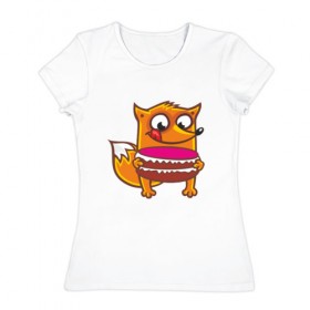 Женская футболка хлопок с принтом Голодная лиса в Санкт-Петербурге, 100% хлопок | прямой крой, круглый вырез горловины, длина до линии бедер, слегка спущенное плечо | fox | foxed | арт | лис | лиса | лисенок | лисичка | пушистик | рыжая | рыжмй хвост