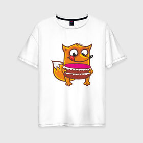 Женская футболка хлопок Oversize с принтом Голодная лиса в Санкт-Петербурге, 100% хлопок | свободный крой, круглый ворот, спущенный рукав, длина до линии бедер
 | fox | foxed | арт | лис | лиса | лисенок | лисичка | пушистик | рыжая | рыжмй хвост