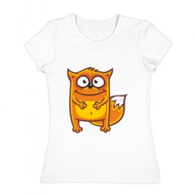 Женская футболка хлопок с принтом Веселая лиса в Санкт-Петербурге, 100% хлопок | прямой крой, круглый вырез горловины, длина до линии бедер, слегка спущенное плечо | 
