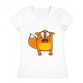 Женская футболка хлопок с принтом Довольная лиса в Санкт-Петербурге, 100% хлопок | прямой крой, круглый вырез горловины, длина до линии бедер, слегка спущенное плечо | 