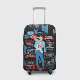 Чехол для чемодана 3D с принтом BTS J-Hope Quotes в Санкт-Петербурге, 86% полиэфир, 14% спандекс | двустороннее нанесение принта, прорези для ручек и колес | bangtan | boy | j hope | jimin | jin | jungkook | korea | luv | rm | suga | v | with | бтс | кей | поп
