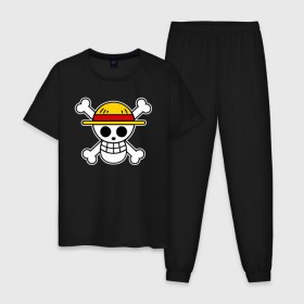 Мужская пижама хлопок с принтом One Piece в Санкт-Петербурге, 100% хлопок | брюки и футболка прямого кроя, без карманов, на брюках мягкая резинка на поясе и по низу штанин
 | monkey d. luffy | one piece | tony tony chopper | аниме | большой куш | ван пис | ванпис | манга | манки д. луффи | пираты | пираты соломенной шляпы | тони тони чоппер