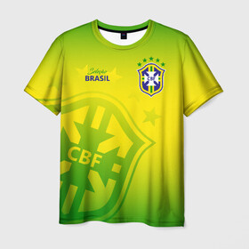 Мужская футболка 3D с принтом Бразилия в Санкт-Петербурге, 100% полиэфир | прямой крой, круглый вырез горловины, длина до линии бедер | Тематика изображения на принте: brasil | brazil | бразилия | бразильская сборная | сборная бразилии | сборная бразилии по футболу | сборные | форма | футбол | футбольные сборные | чемпионат мира