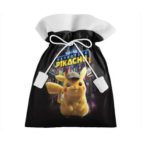Подарочный 3D мешок с принтом Pikachu Detective в Санкт-Петербурге, 100% полиэстер | Размер: 29*39 см | Тематика изображения на принте: anime | game | nintendo | pikachu | pokemon | аниме | детектив | игра | кино | пикачу | покемон | эш кетчум