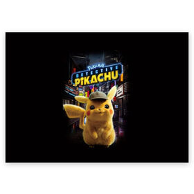Поздравительная открытка с принтом Pikachu Detective в Санкт-Петербурге, 100% бумага | плотность бумаги 280 г/м2, матовая, на обратной стороне линовка и место для марки
 | anime | game | nintendo | pikachu | pokemon | аниме | детектив | игра | кино | пикачу | покемон | эш кетчум